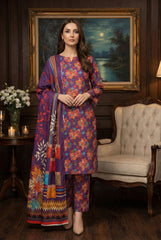 BASE PURPLE WITH MULTI PRINT Khaddar Printed Suit with Khaddar Printed Dupatta 3pc Unstitched