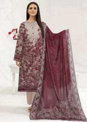 DULL MAGENTA AND TAUPE Digital Printed 3Pc suit with Luxury Voile Dupatta(Unstitched)