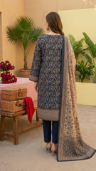 MIDNIGHT BLUE & CREAM Premium Swiss Voile 3Pc Printed Suit (Unstitched)