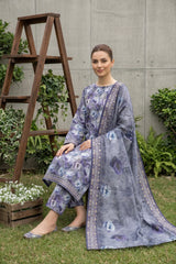 SLATE GRAY WITH MULTI PRINTED LAWN SUIT WITH VOILE DUPATTA 3Pc (Unstitched)