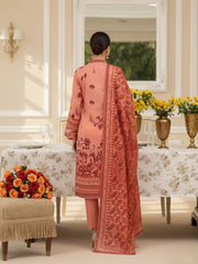 DUSTY ORANGE WITH  PURPLE VIOLET & BURNT ORANGE Premium Slub Lawn 3pc Suit with Light Weight Voile Dupatta (Unstitched)
