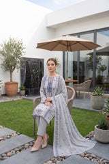 SMOKEY GREY Chiffon Embroidered 3Pc Suit (Unstitched)