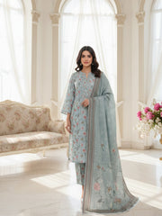 SEAFOOM BLUE WITH MULTI PRINT  Digital Printed Full Suit (3Pc) suit with Luxury Voile Dupatta(Unstitched)
