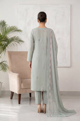 TEA GREEN Chiffon Embroidered 3Pc Suit (Unstitched)