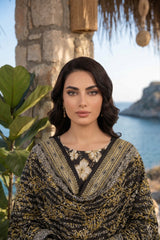 BLACK WHITE WITH LIME YELLOW  PRINTED LAWN SUIT WITH VOILE DUPATTA 3Pc (Unstitched)