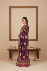 BASE EGGPLANT WITH MULTI PRINT 3pc Premium Doria linen suit with linen dupatta (Unstitched)