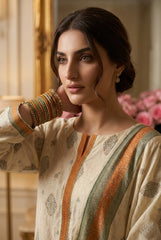 CREAM Supreme Lawn 3pc suit with Luxury Voile Dupatta
