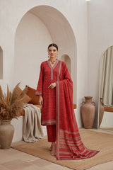 BURGUNDY RED & CREAM Premium Classic Lawn 3pc Suit with Light Weight Voile Dupatta (Unstitched)