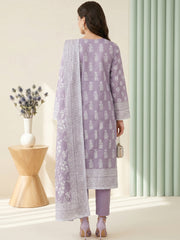 PERIWINKLE WITH WHITE BLOCK PRINTED Premium Classic Lawn 3pc Suit with Light Weight Voile Dupatta (Unstitched)