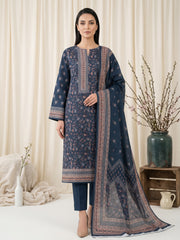 DUKE BLUE WITH BROWN Digital Printed 3Pc suit with Luxury Voile Dupatta(Unstitched)