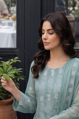 PASTEL TURQUOISE WITH SEQUINS Chiffon Embroidered 3Pc Suit (Unstitched)