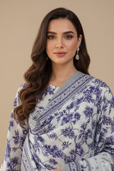 BASE MOHAIR SOFT BLUE WITH PURPLE PRINT 3pc Premium Doria linen suit with linen dupatta (Unstitched)