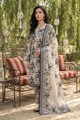 CREAM & BLACK  LAWN SUIT WITH VOILE DUPATTA 3Pc (Unstitched)