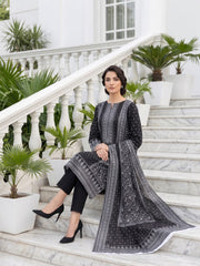 BLACK, WHITE & LIGHT BEIGE Premium Classic Lawn 3pc Suit with Light Weight Voile Dupatta (Unstitched)