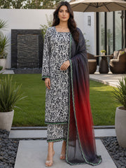 BLACK & GREEN WITH MULTI DIGITAL PRINTED PREMIUM LAWN WITH FANCY DIAMOND DUPATTA 3Pc Suit (Unstitched)