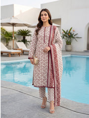 VINTAGE MAROON &  PARCHMENT DIGITAL PRINTED PREMIUM LAWN SUIT WITH FINE LAWN DUPATTA 3Pc (Unstitched)