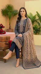 MIDNIGHT BLUE & CREAM Premium Swiss Voile 3Pc Printed Suit (Unstitched)