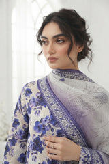 WHITE & PURPLE HAZE WITH MULTI PRINT Printed Full Suit with Luxury ZARI Dupatta 3pc (Unstitched)