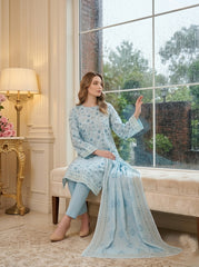 CORNFLOWER BLUE Supreme Lawn 3pc suit with Luxury Voile Dupatta