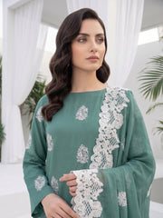 DARK CYAN Chiffon Embroidered 3Pc Suit (Unstitched)