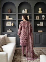 ROSE QUARTZ WITH MARRON RASSBERR PINK Printed Premium Lawn with Voile Dupatta 3pc Suit (Unstitched)