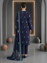 MIDNIGHT BLUE LAWN Embroidered with Sitara work 3Pc Suit (Unstitched)