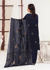 MIDNIGHT BLUE AND BRONZE Chiffon Embroidered 3Pc Suit (Unstitched)