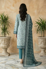 POWDER BLUE & MYRTLE GREEN Digital Printed 3Pc suit with Luxury Voile Dupatta(Unstitched)