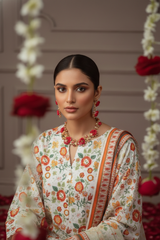 BASE CREAM WITH MULTI PRINT Bana Dora Lawn Full Suit 3 pc with Luxury Voile Dupatta (Unstitched)