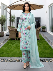 BASE LIGHT BLUE WITH MULTI FLORAL DIGITAL PRINTED PREMIUM LAWN WITH FANCY DIAMOND DUPATTA 3Pc Suit (Unstitched)