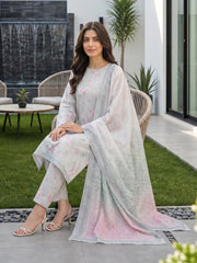LIGHT GREEN WITH PINK PRINTED PREMIUM LAWN WITH FANCY DIAMOND DUPATTA 3Pc Suit (Unstitched)
