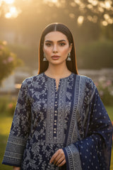 NAVY BLUE 3Pc Premium Dhanak Printed Suits (Unstitched)