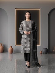 BLACK Premium Classic Lawn 3pc Suit with Luxury Voile Dupatta (Unstitched)