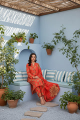 BASE WATERMELON RED WITH SKIN BROWN PRINT 3pc Premium Doria linen suit with linen dupatta (Unstitched)