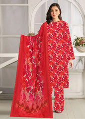 RED PEACH AND CREAM 3pc Premium Doria linen suit with linen dupatta (Unstitched)