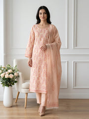 PEACH Supreme Lawn 3pc suit with Luxury Voile Dupatta