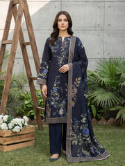 DEEP NAVY Printed Premium Lawn Suit with Voile Dupatta 3pc (Unstitched)