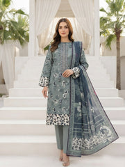 SHALE GREEN & BLUE Digital Printed 3Pc suit with Luxury Voile Dupatta(Unstitched)