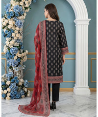 BLACK CRIMSON RED & IVORY Digital Printed 3Pc suit with Luxury Voile Dupatta(Unstitched)