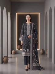 BLACK & CREAM Premium Classic Lawn 3pc Suit with Luxury Voile Dupatta (Unstitched)