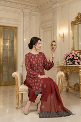 VIVID MARRON Supreme Lawn 3pc suit with Luxury Voile Dupatta