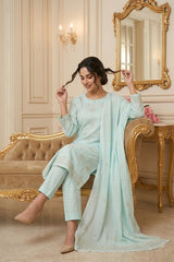 PASTEL MINT Supreme Lawn 3pc suit with Luxury Voile Dupatta