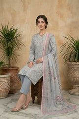 URANIAN BLUE WITH MULTI PRINT Digital Printed 3Pc suit with Luxury Voile Dupatta(Unstitched)