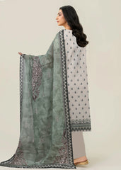 CREAM & OLIVE GREEN Digital Printed Premium Lawn 3pc Suit (Unstitched)