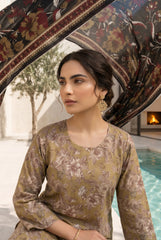 MEHNDI GREEN WITH MULTI Premium Digital Lawn Suit with Digital Voile Dupatta 3pc Suit (Unstitched)