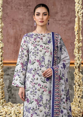 PEARL GRAY WITH MULTI PRINT CAMBRIC LAWN SUIT WITH VOILE DUPATTA 3Pc (Unstitched)