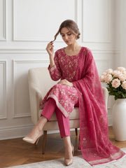 BARBIE PINK Supreme Lawn 3pc suit with Luxury Voile Dupatta
