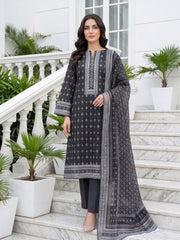 BLACK, WHITE WITH GREEN Premium Classic Lawn 3pc Suit with Light Weight Voile Dupatta (Unstitched)