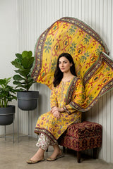 LEMON YELLOW Premium Digital Lawn Suit with Digital Voile Dupatta 3pc Suit (Unstitched)