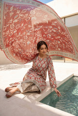DARK PINK WITH MULTI PRINT Premium Digital Lawn Suit with Digital Voile Dupatta 3pc Suit (Unstitched)